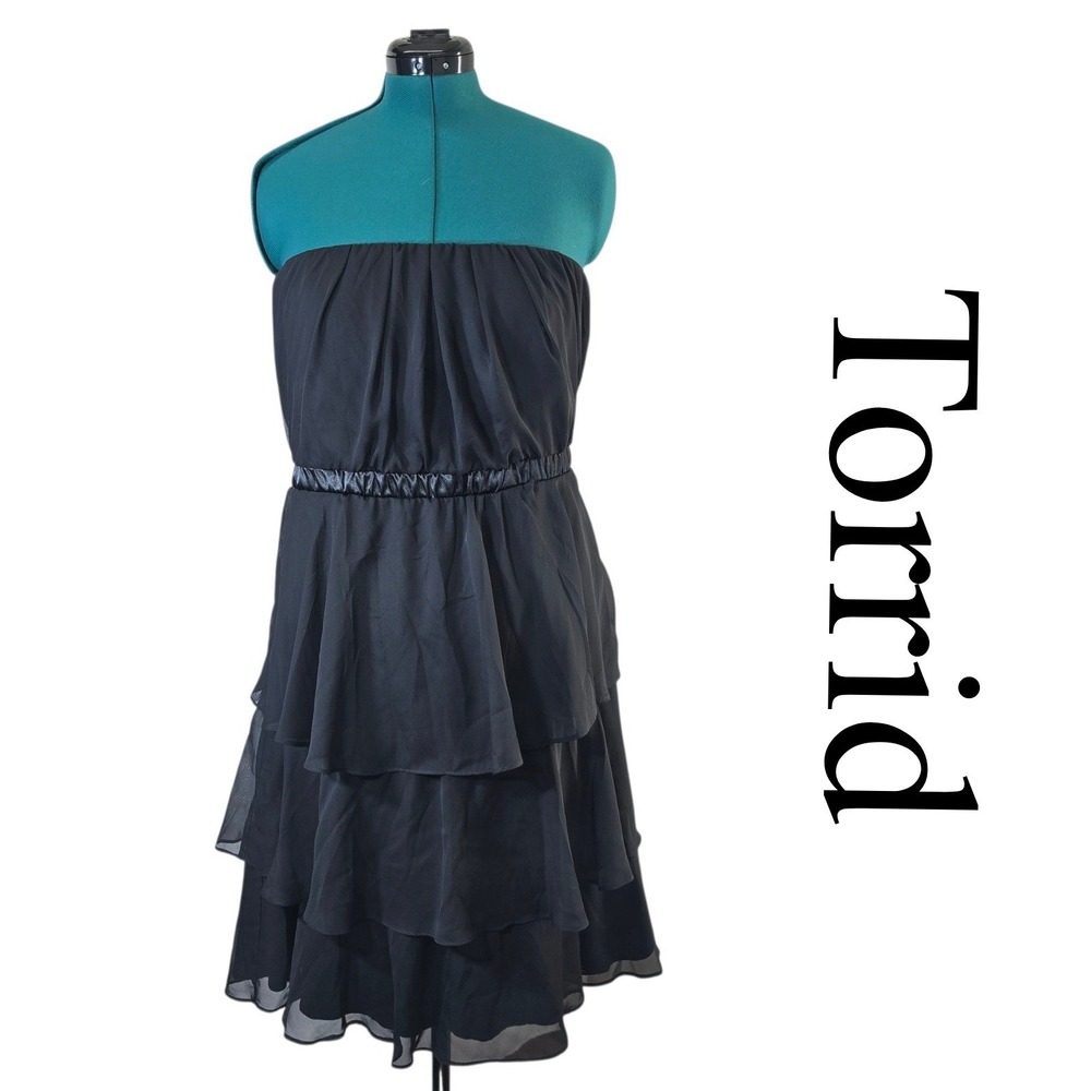 Vintage Torrid Black Strapless Ruffle Tiered Dress -‎ Party Cocktail Women's 2